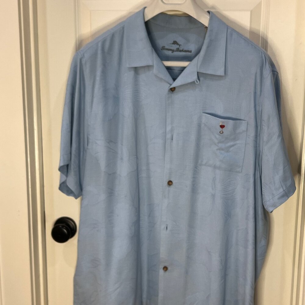 Tommy Bahama Silk Camp Shirt - "Take a Flight" - XXL (Blue)
